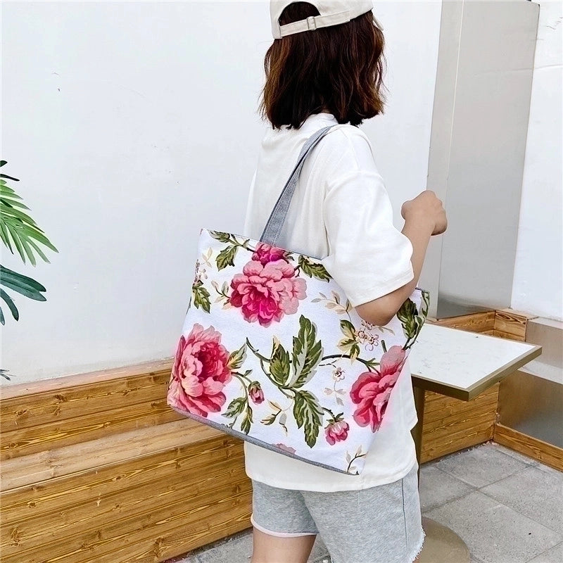 Unisex Cute Flower Canvas Shopping Bags