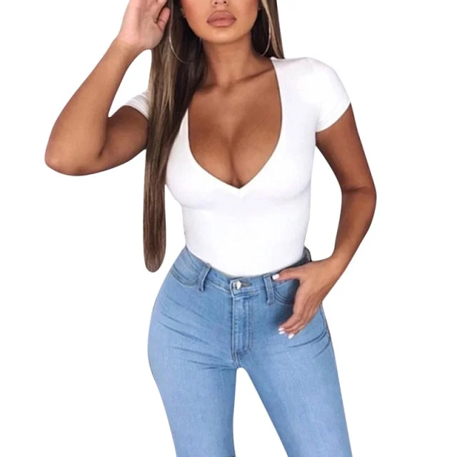 Casual Basic Black White Bodysuit