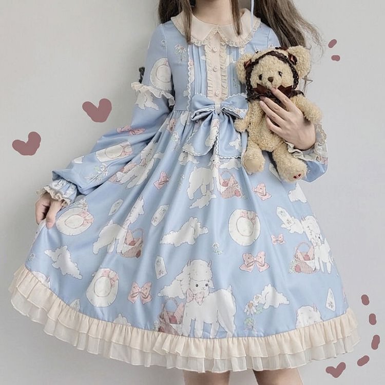Kawaii Japanese Lolita Vintage dress Lamb Printing lolita dress women soft girl style cute Princess lace dress cute - BlackFridayBuys