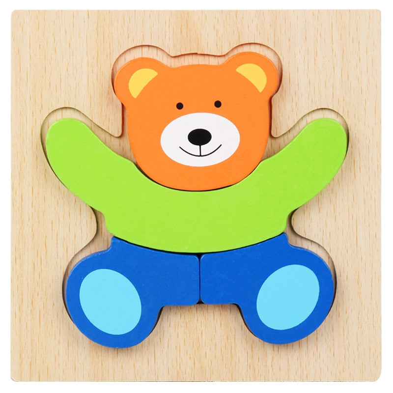 Kindergarten Children’s Enlightenment Early Education Cognition Cartoon Animal Cognition Hand-held Board Wooden Three-dimensional Puzzle Wooden Toys