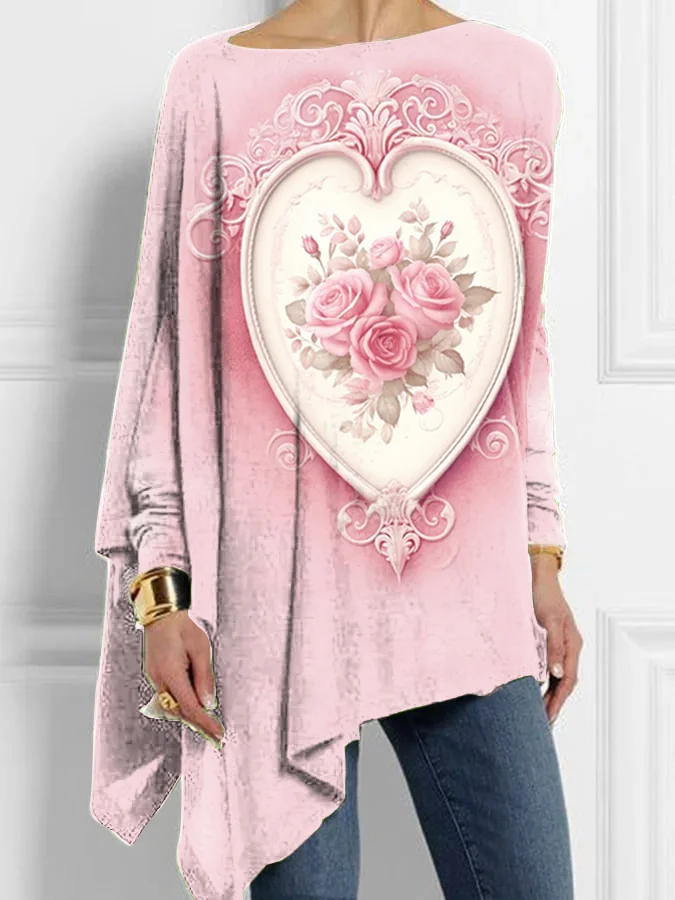 Vintage Valentine's Day Love Floral Asymmetrical Top