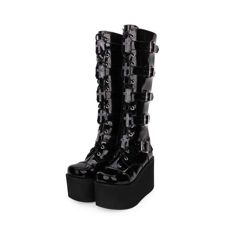 VCshoes Mori Girl Women Motorcycle Punk Boots Lady Lolita Boots Woman High Heels Pumps Wedges Platform Shoes