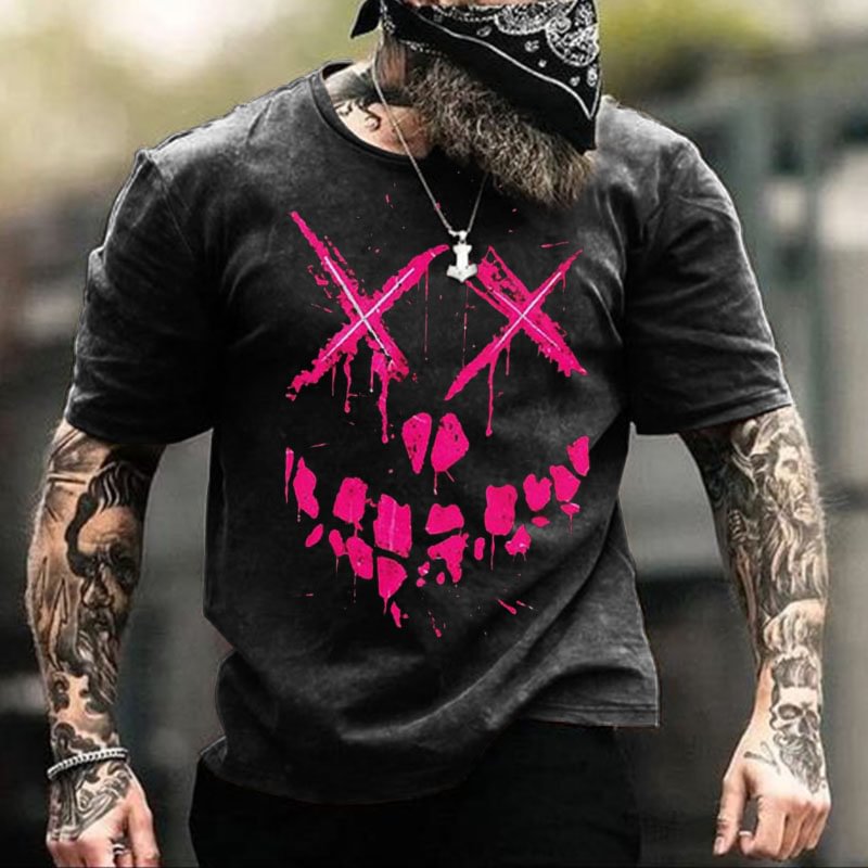 Dark Style Men's Smiling Face Printed Short Sleeve T-shirt