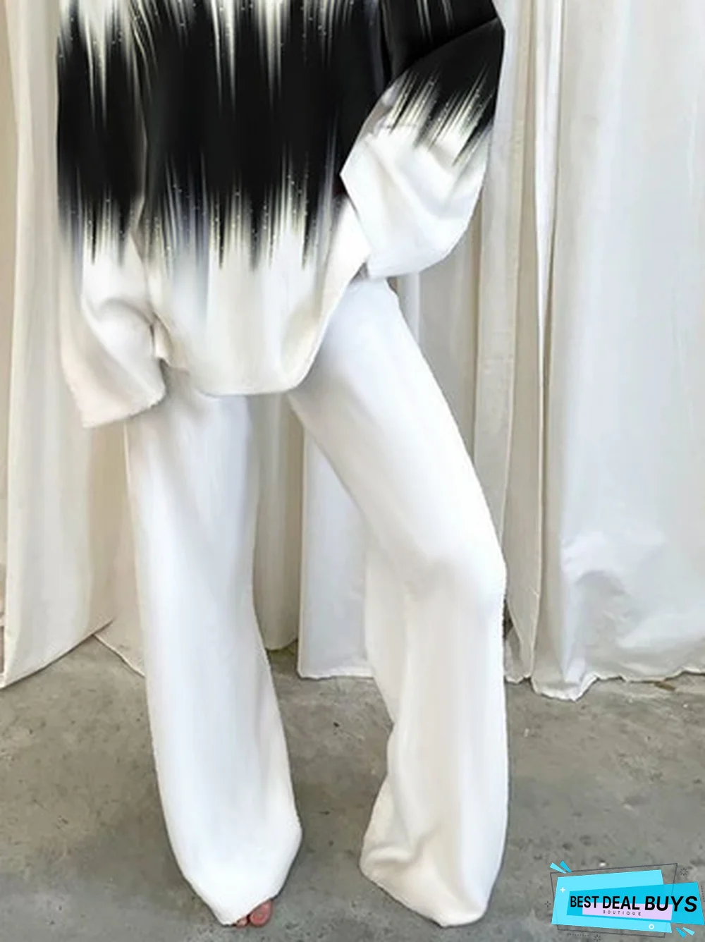 Jersey Abstract printed Casual V Neck Two-Piece Set