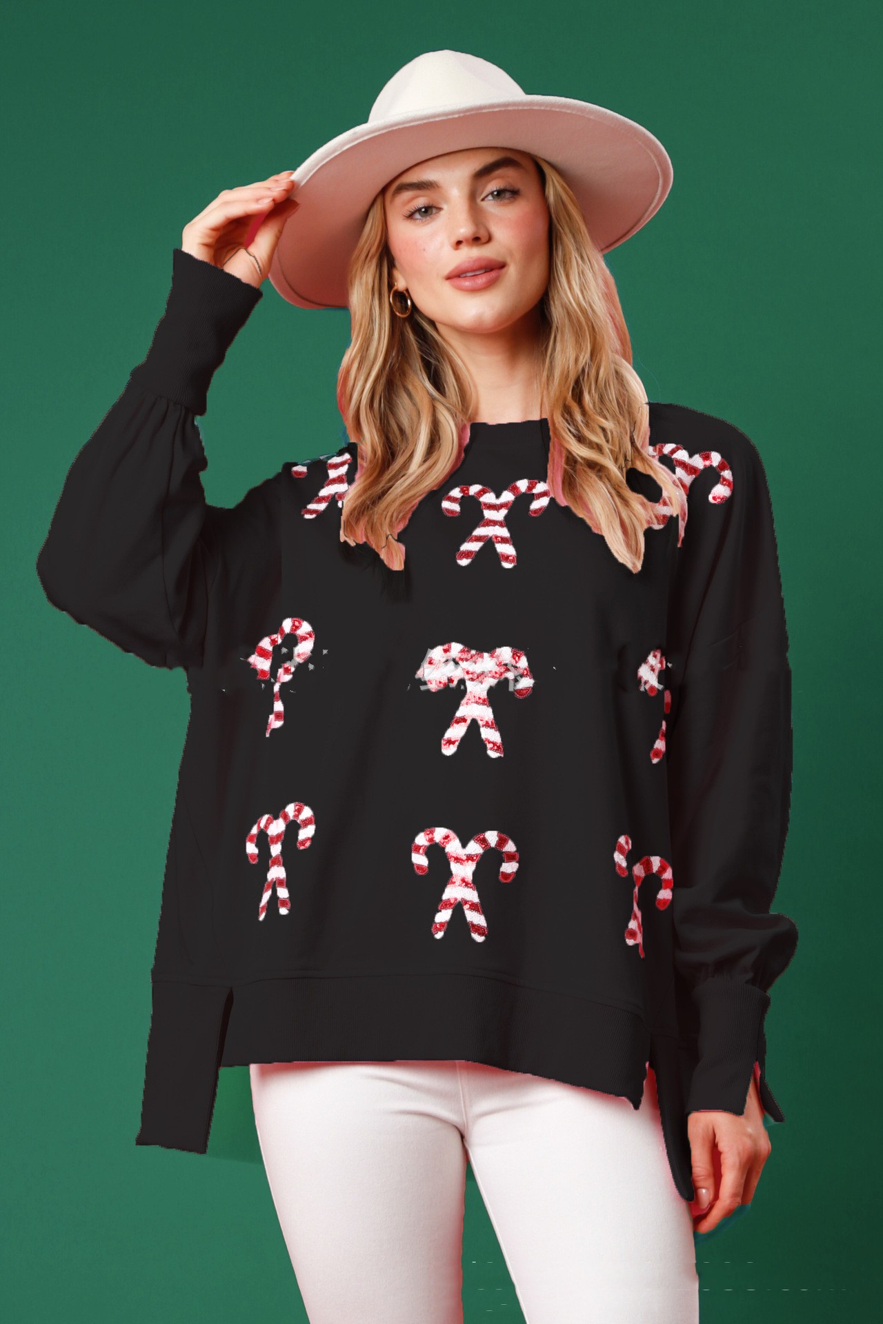 Mature Women Christmas Fashion Round Neck Sequins Pullover Sweater