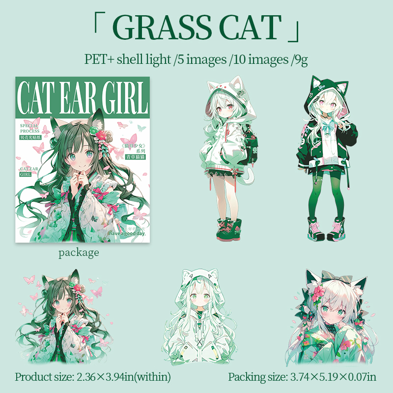 Journalsay Cat Ears Girl Series Kawaii Character Shell Light PET Sticker 