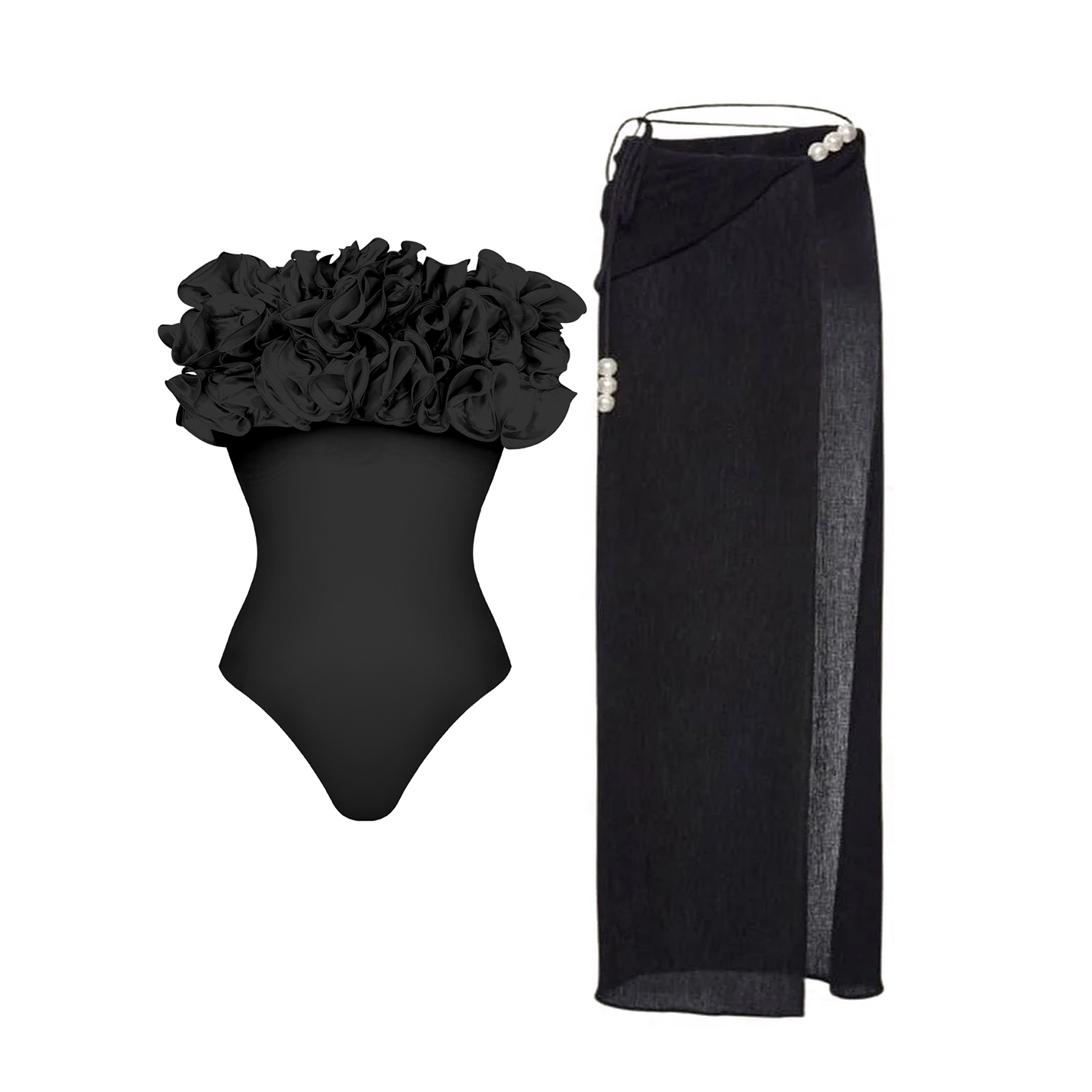 Ballifyex 2025 2Pc High Quality Luxury Woman Swimsuit Flower Ruffle Solid Bathingsuit Push Up Swimwear Off Shoulder Summer Suits Beachwear