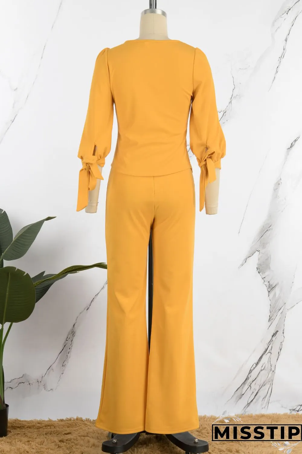 Orange Pink Casual Elegant Solid Bandage Patchwork O Neck Three Quarter Two Pieces