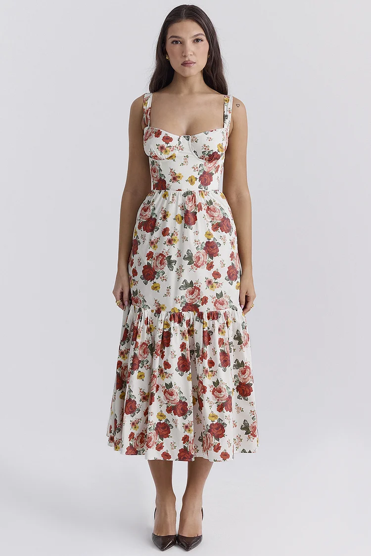 Everyday Orange Floral Print Pocket Cami Midi Dress