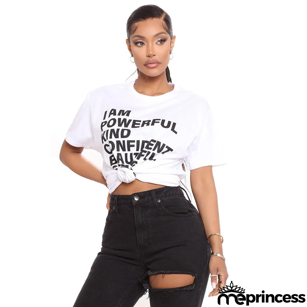 Summer Fashion Casual White Print Ladies T-Shirt