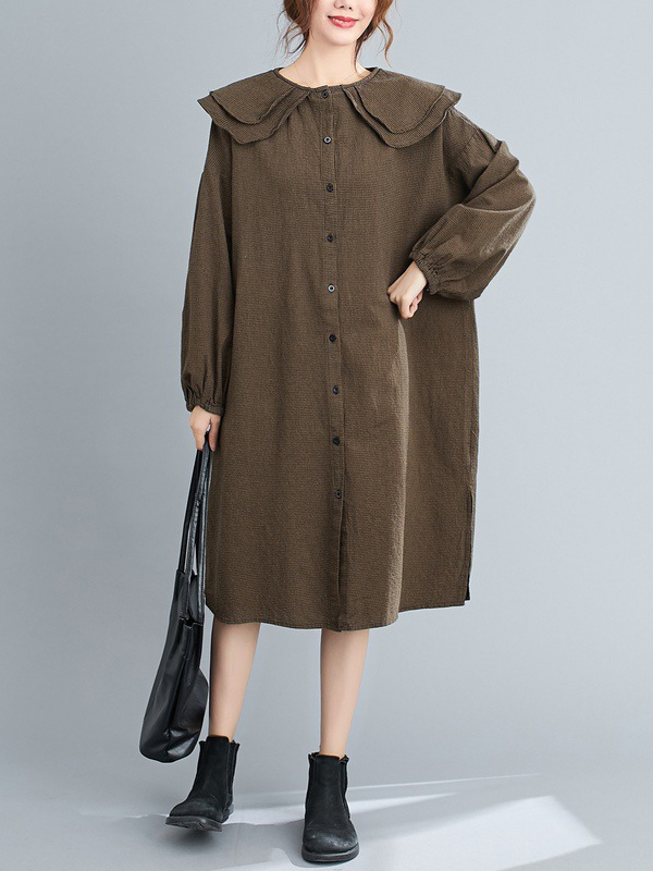 Retro Loose Solid Color Midi Dress