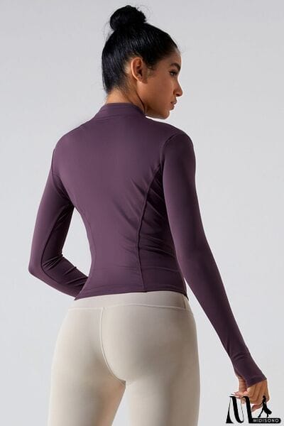 MidiSono - Zip Up Mock Neck Active Outerwear