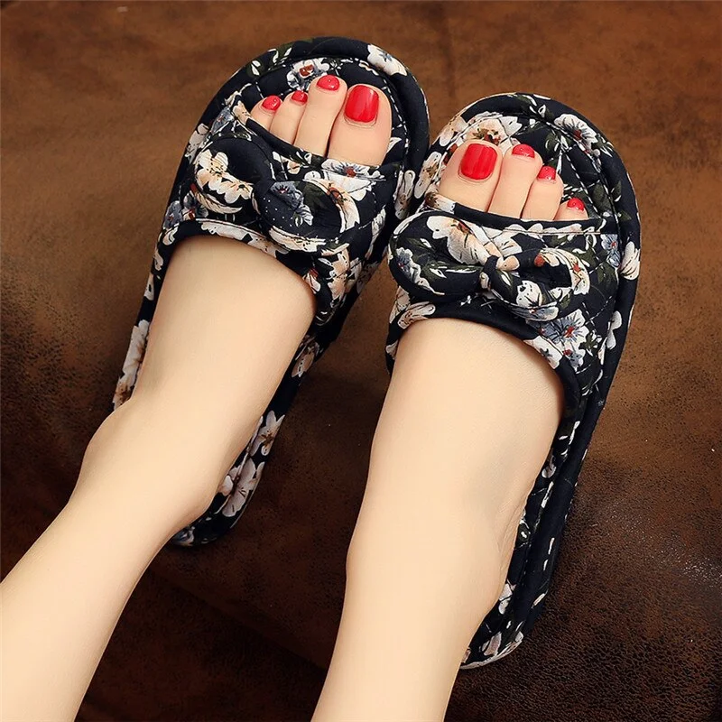 New Silent Women's Slipper Particles Non-Slip House Slippers for Women Soft Bottom Indoor Four Seasons Print Female Slippers