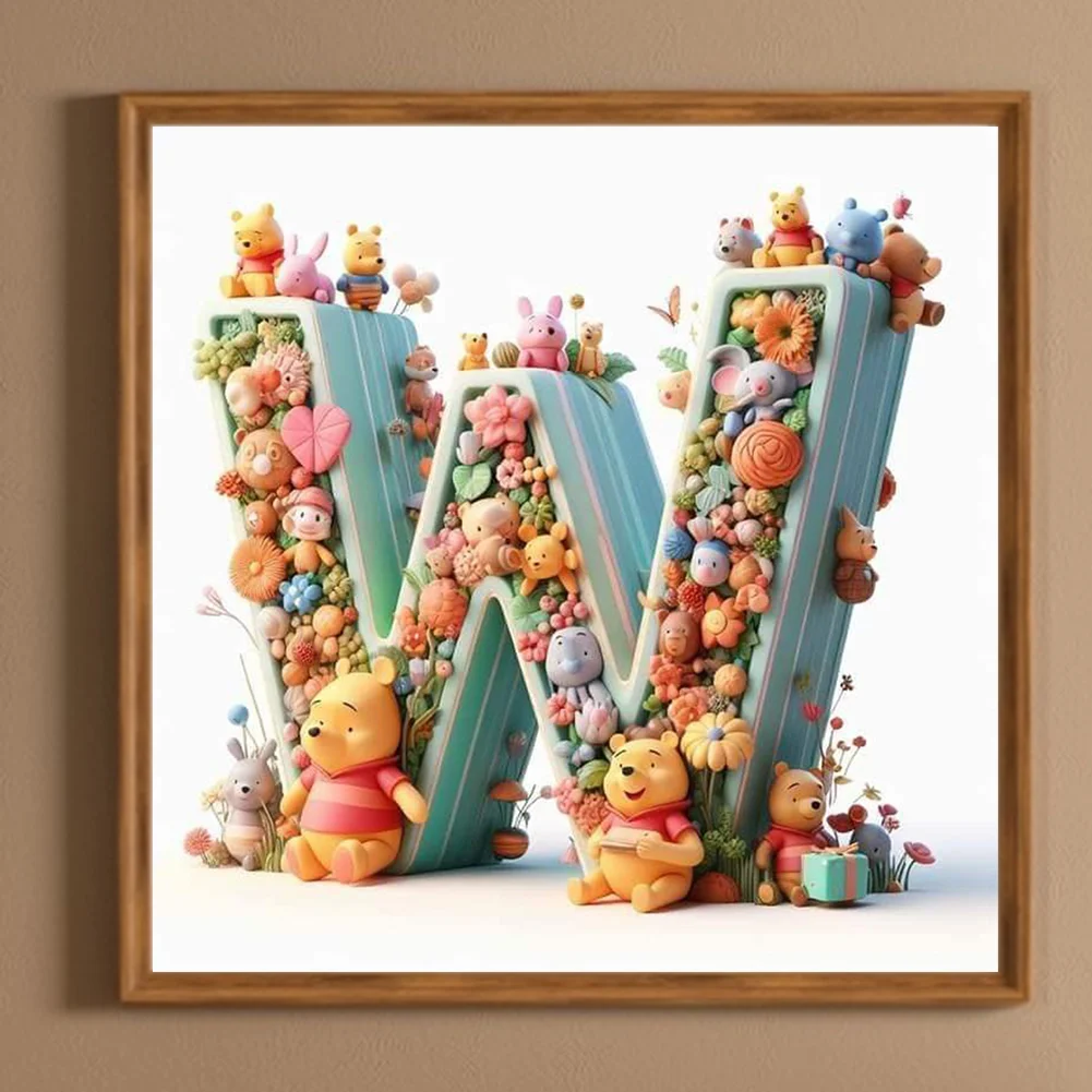 Full Round Diamond Painting 30*30cm - Winnie The Pooh'S 26 Letters W