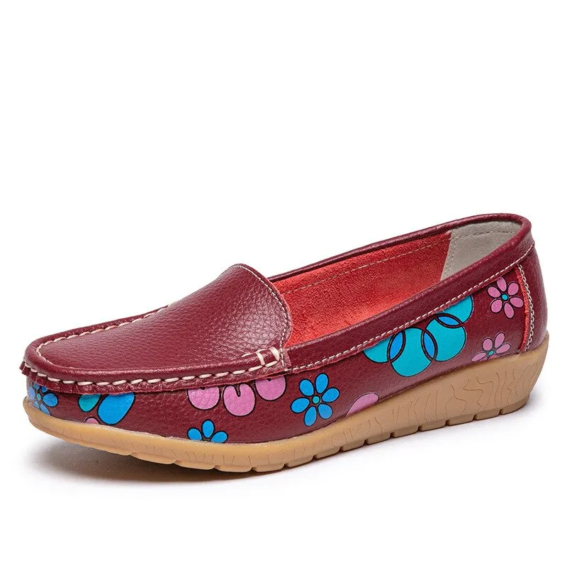 Cute Sen Loafers Round Toe Flat Shoes Women Shoes National Wind Shallow Mouth Floral Flower Comfortable Soft Bottom Shoes