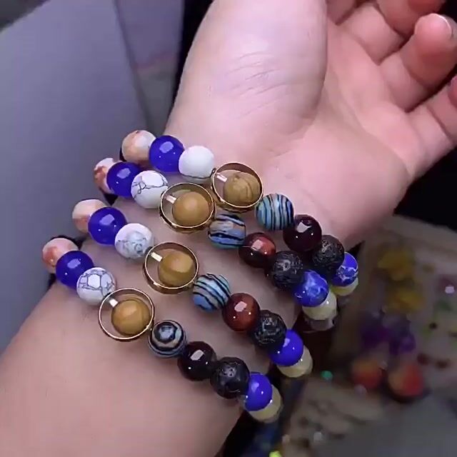 Cosmic Solar System Volcanic Stone Eight Planets Star Bracelet