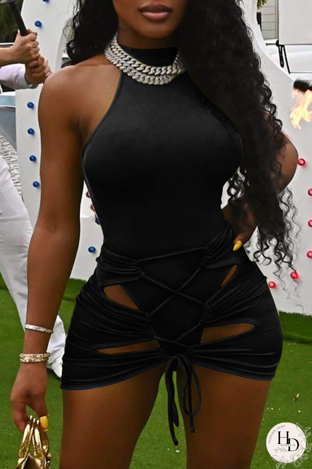 White Sexy Solid Hollowed Out O Neck Sleeveless Two Pieces