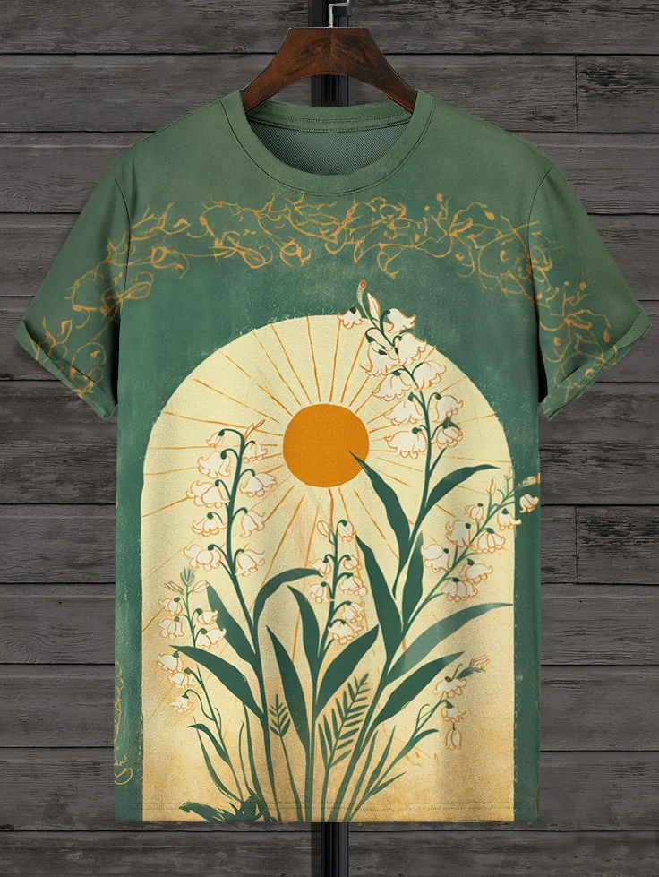 Men's Boho Flower Pattern Art Print Casual T-Shirt