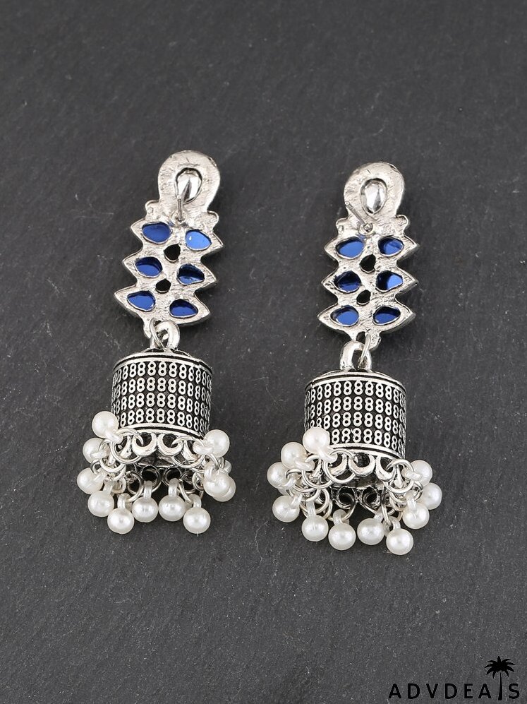 Faux Pearl Round Ball Tassel Jhumka Drop Earrings