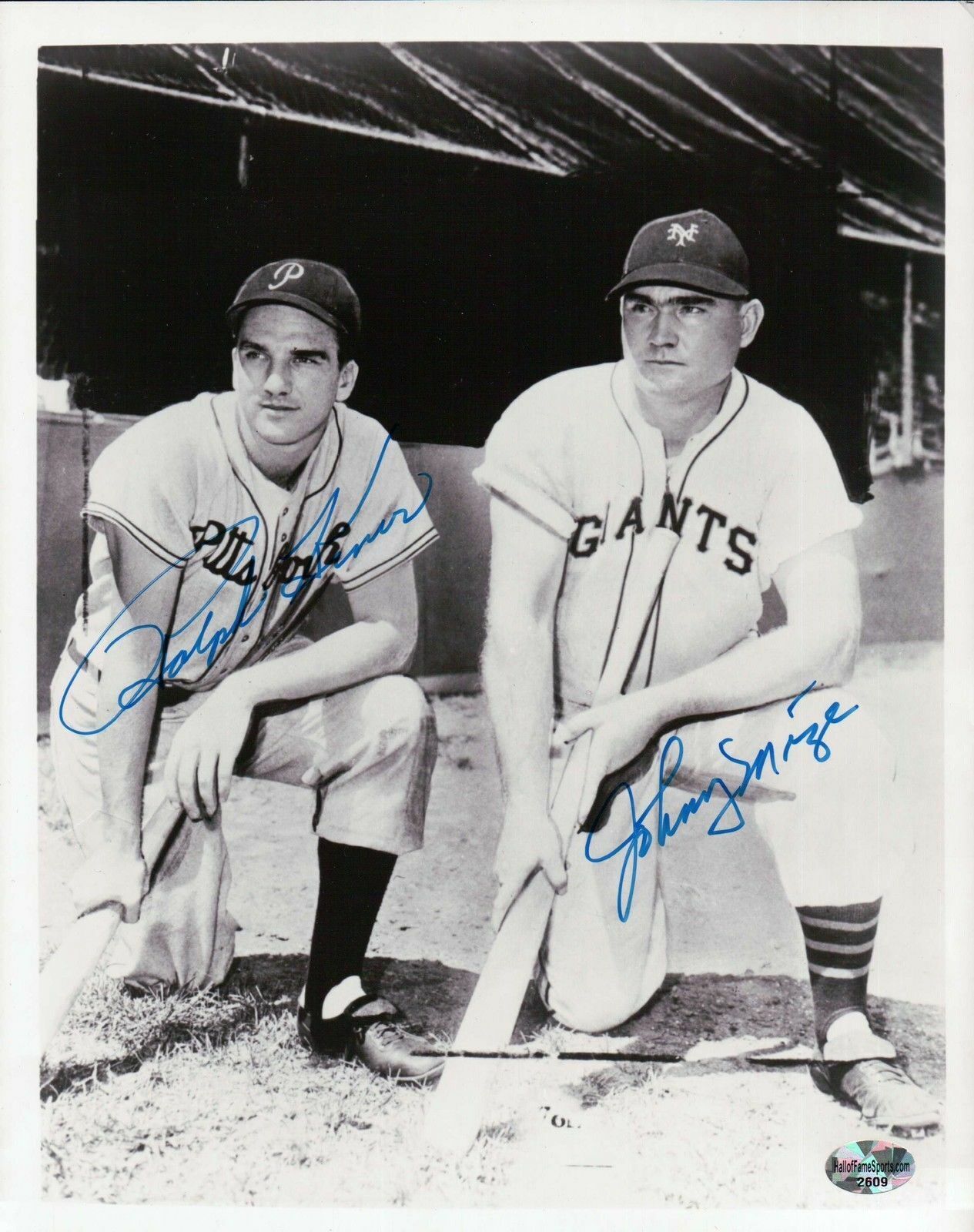 Ralph Kiner - Johny Mize Signed 8X10 Vintage Photo Poster painting Dual Autograph Kneeling COA