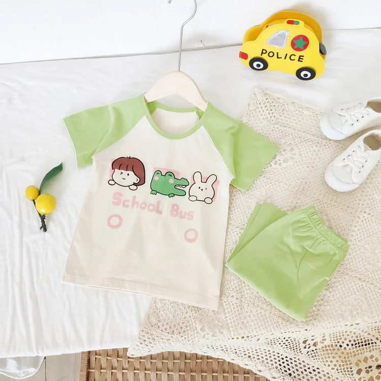 Baby Crocodile & Cat Color Block Tee & Shorts Set