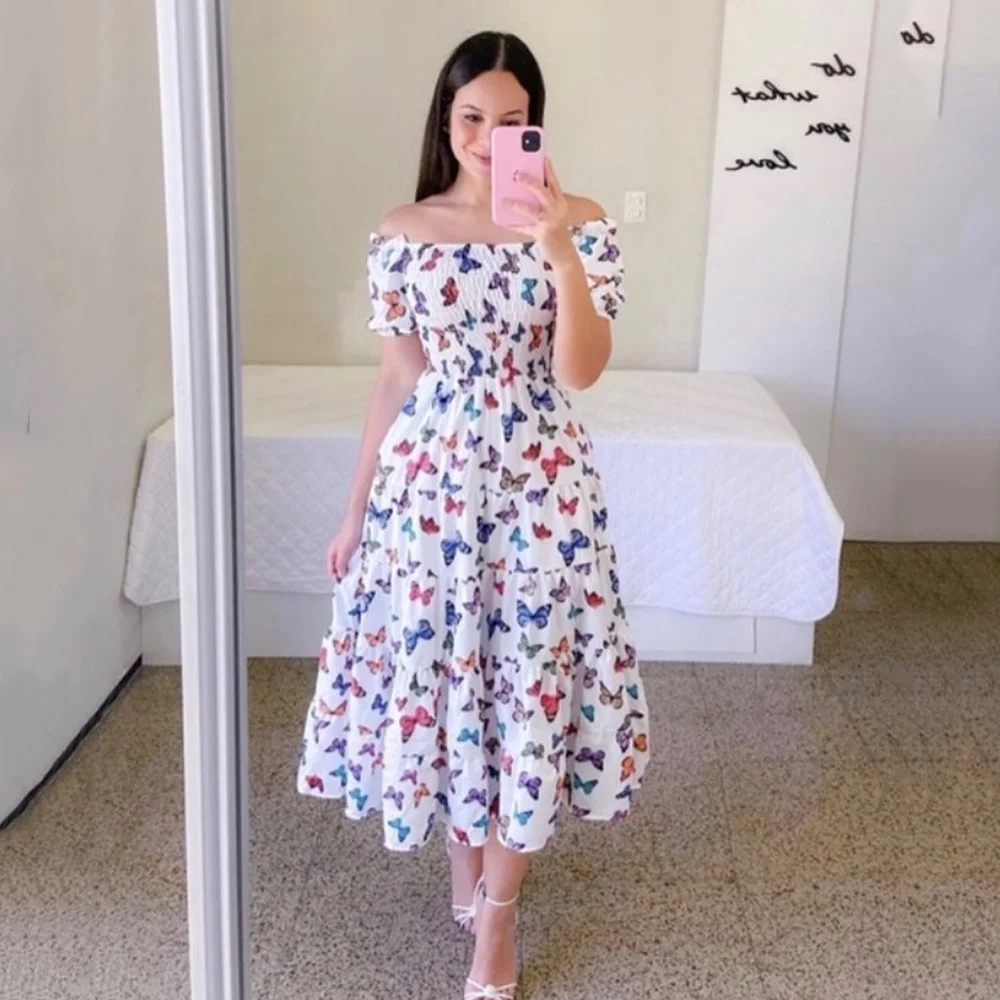Uveng Uveng Spring And Summer New Women's Dress Prints The Shoulder Dress A Word Shoulder Fashion Swing Skirt