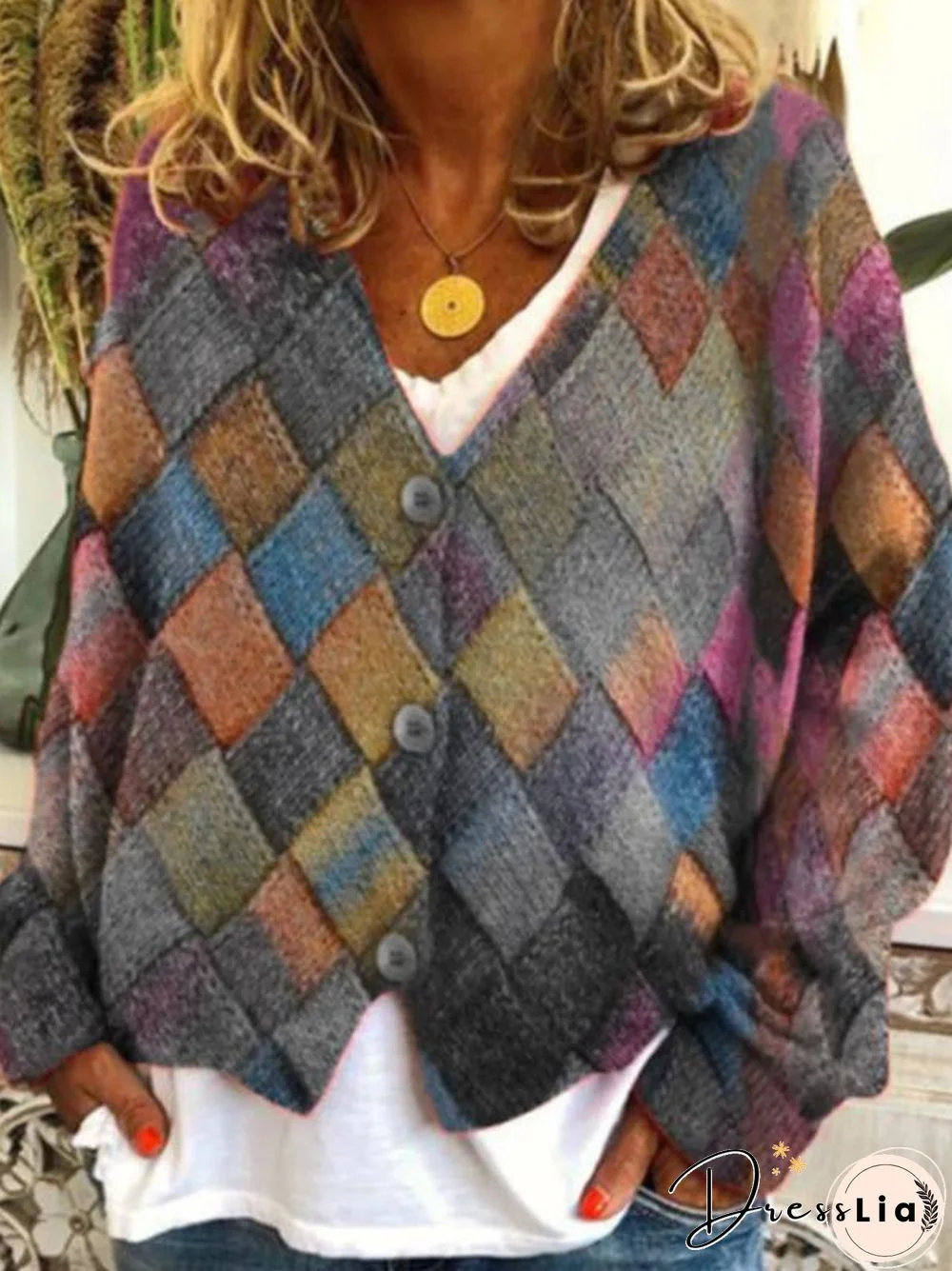 Colorful Geometric Printed Sweater Cardigan