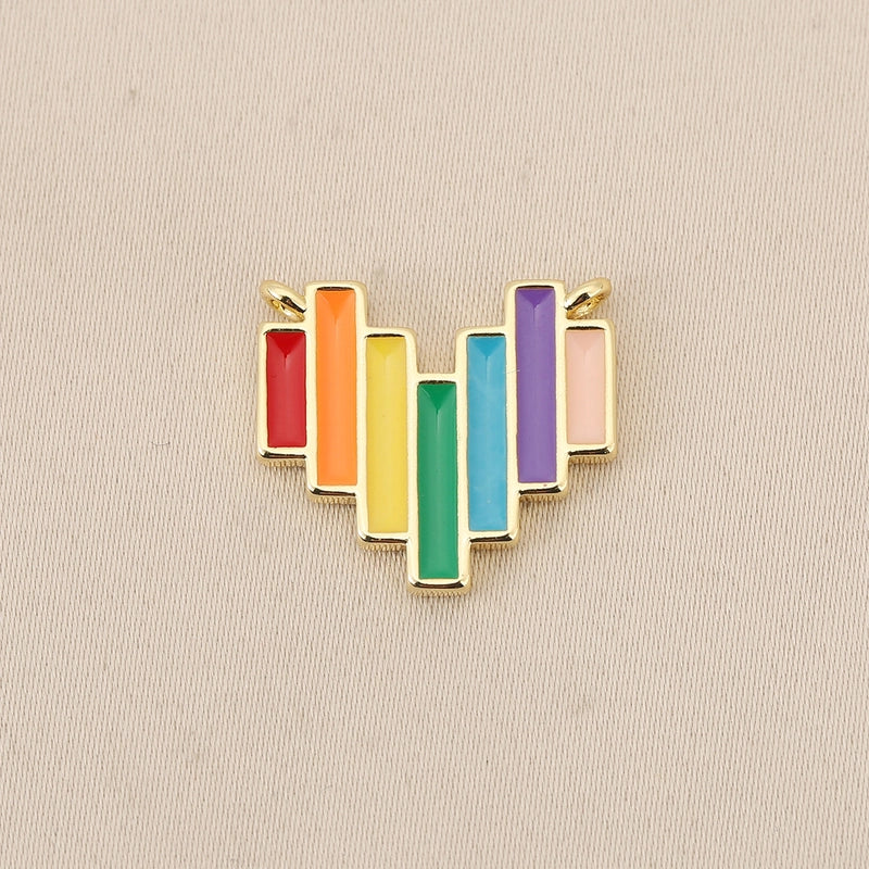 1 Piece Copper Rainbow Heart Shape Pendant