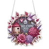 Hummingbird Welcome 5D DIY Diamond Painting Dots Pendant with Crystal Special Shape Rhinestone Diamond Art Window Hanging Ornament Single-Sided Drill 7.76x7.68inch for Home Garden Wall Door Decor