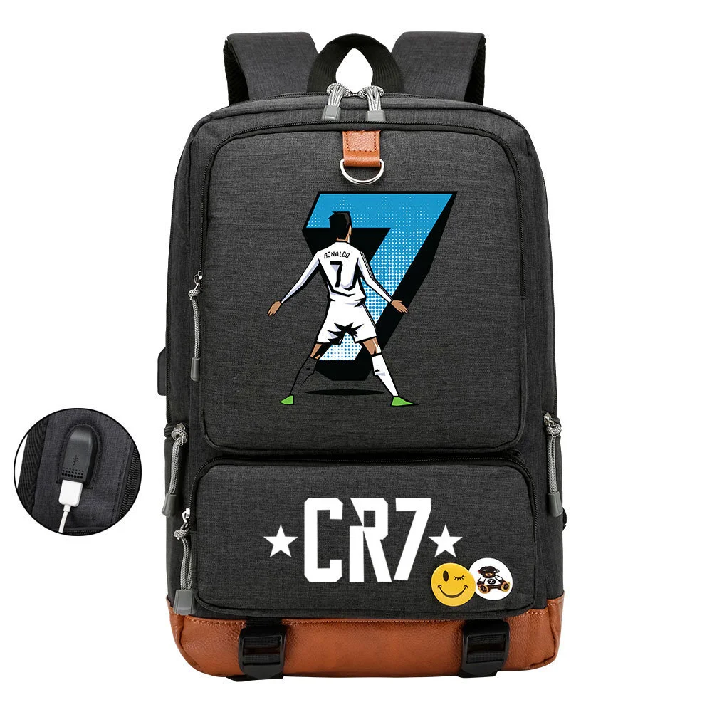 Buzzdaisy Get Sports-Ready with Cristiano Ronaldo Printed Multi-Storage Backpack w/ USB and Laptop Space