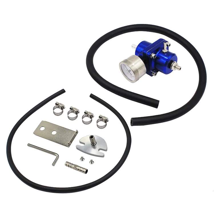 Universal Aluminum Adjustable 1-140 PSI Fuel Pressure Regulator & W/Gauge Blue
