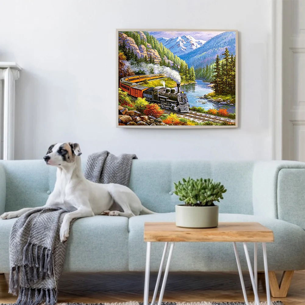 Full Embroidery cotton Thread (11CT) (Printed) Train Cross Stitch Artwork