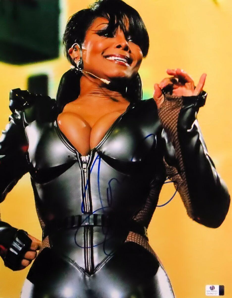 Janet Jackson Signed Autographed 11X14 Photo Poster painting Sexy Body Suit Cleavage GV842127