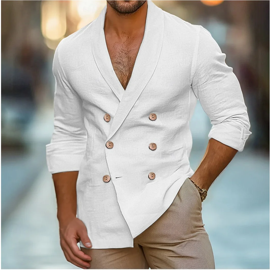 Suit Collar Button Down Long Sleeve Solid Color Shirt