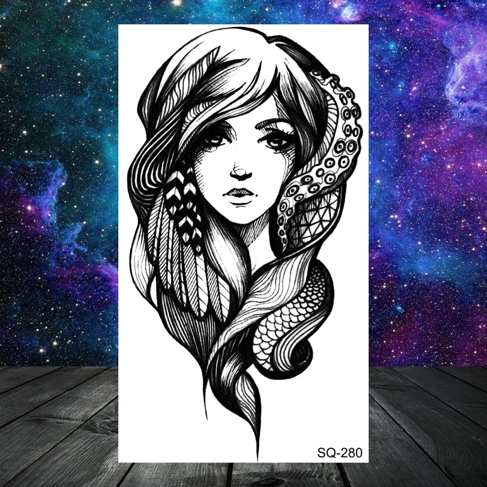 Black Whale Universe Planet Temporary Tattoos For Women Adult Men Constellation Outer Space Moon Fake Tattoo Small Tatoo Paper