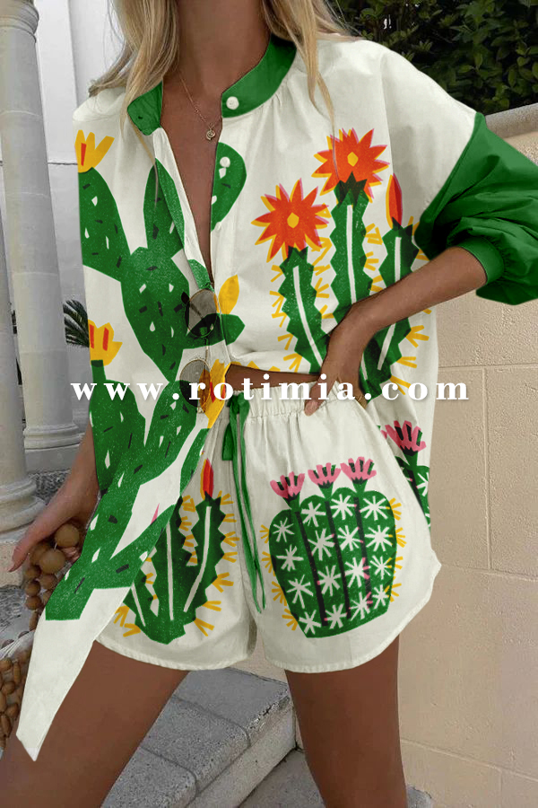 Rotimia Contrast cactus print two-piece set