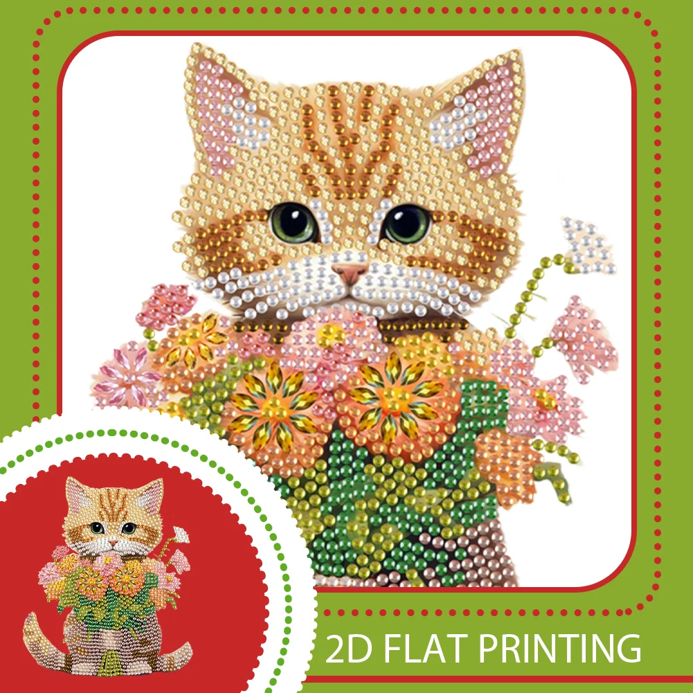 Xmas Acrylic Shaking Head 5D DIY Diamond Art Tabletop Decorations for Home (Cat)