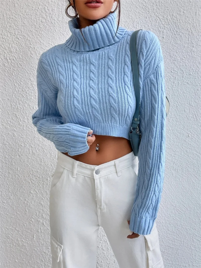 Athvotar Athvotar Autumn And Winter New Women's High-Neck Long-Sleeved Sleeve Thighs Short Sweater