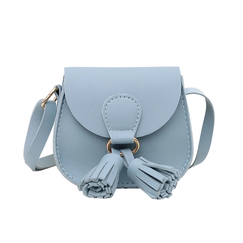Kid’s Small Pu Leather Solid Color Cute Tassel Square Flip Cover Crossbody Bag
