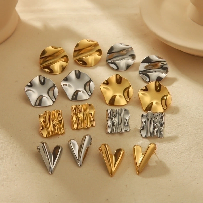 1 Pair Minimalist Quadrilateral Circle Heart Shape Polishing Plating 304 Stainless Steel 18K Gold Plated Ear Studs