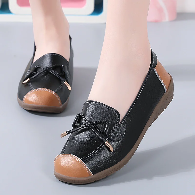 Qengg And Autumn New Women's Shoes Single Shoes Bean Shoes Comfortable Flat Shoes Bow Mother Shoes Flat Slope And Large Women's Shoes