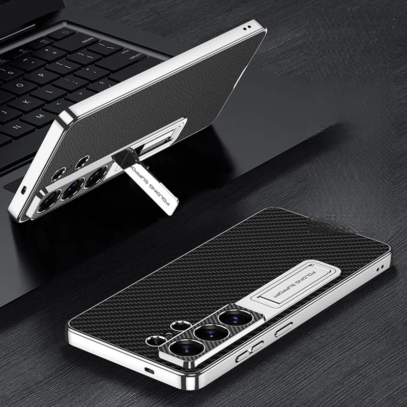 Samsung mobile phone case electroplated plain leather protective cover