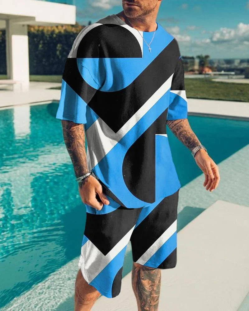 Men's Holiday Circular Color Contrast Print Shorts Suit