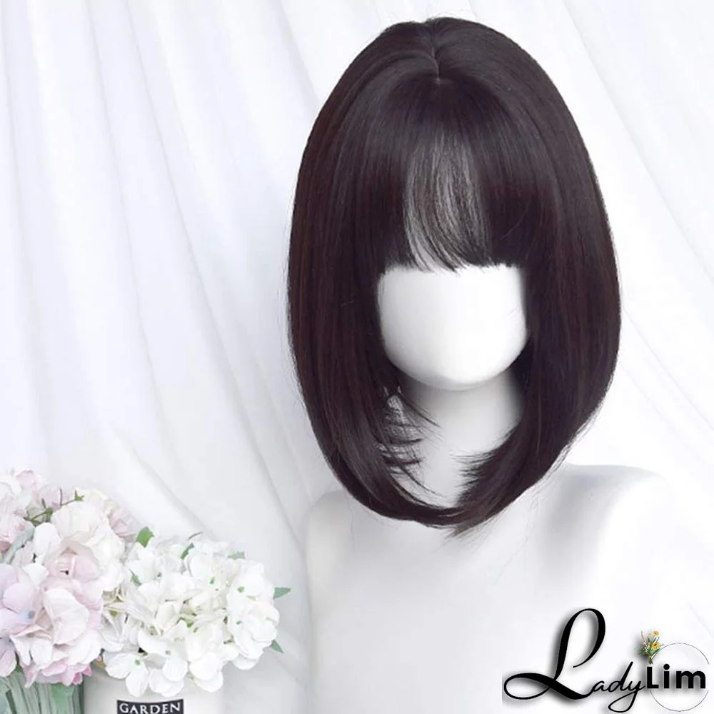 Lovely Short Straight Wig With Air Bangs