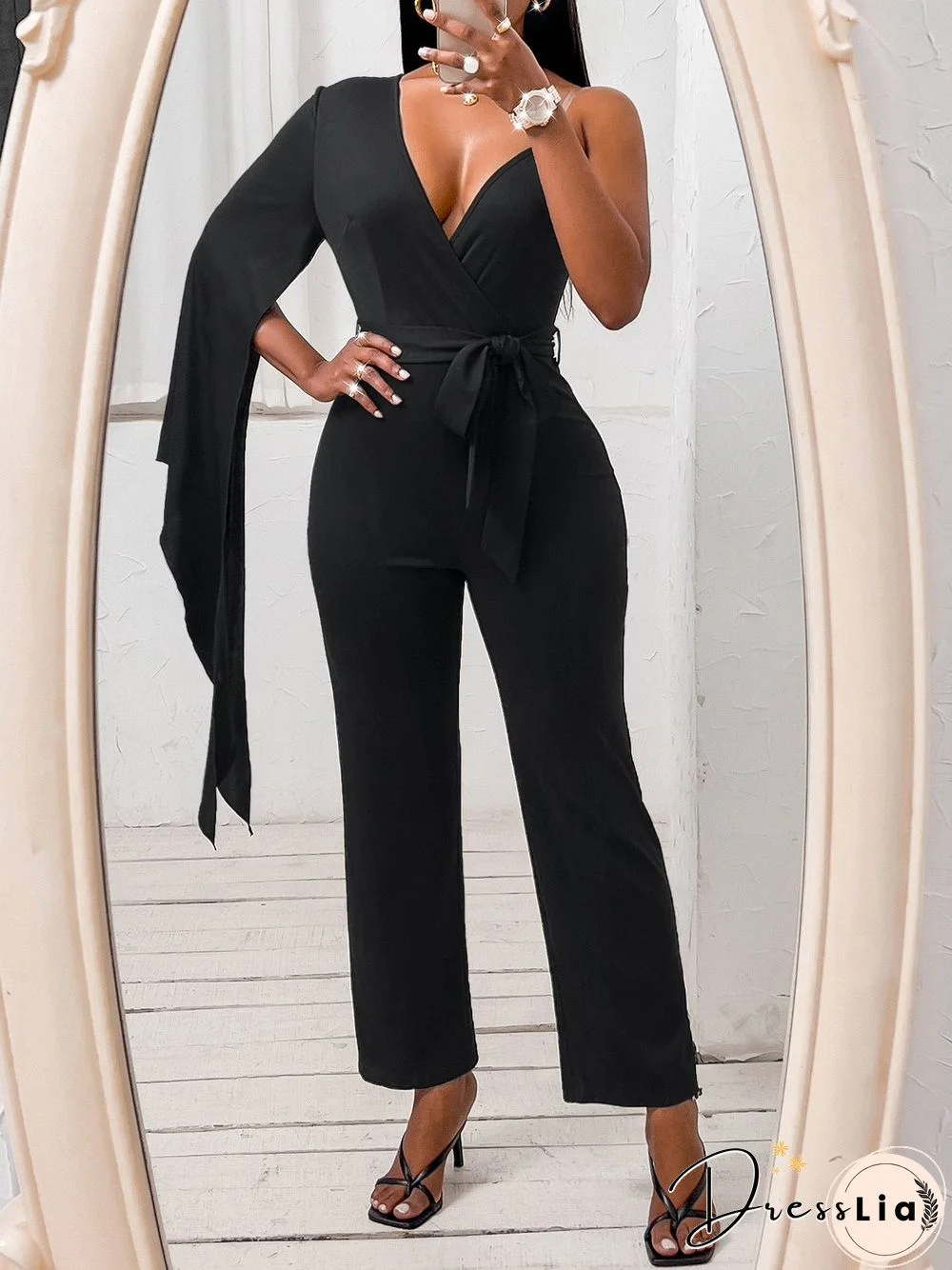 Women'S Jumpsuits V-Neck One Shoulder Irregular Jumpsuit