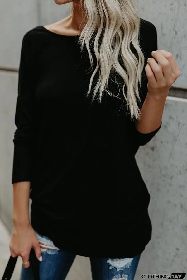 Long Sleeve Round Neck Backless T-shirt