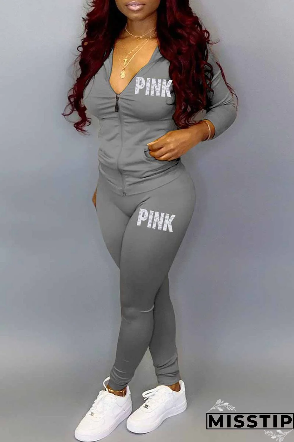 Blue Casual Print Letter Hooded Collar Long Sleeve Two Pieces