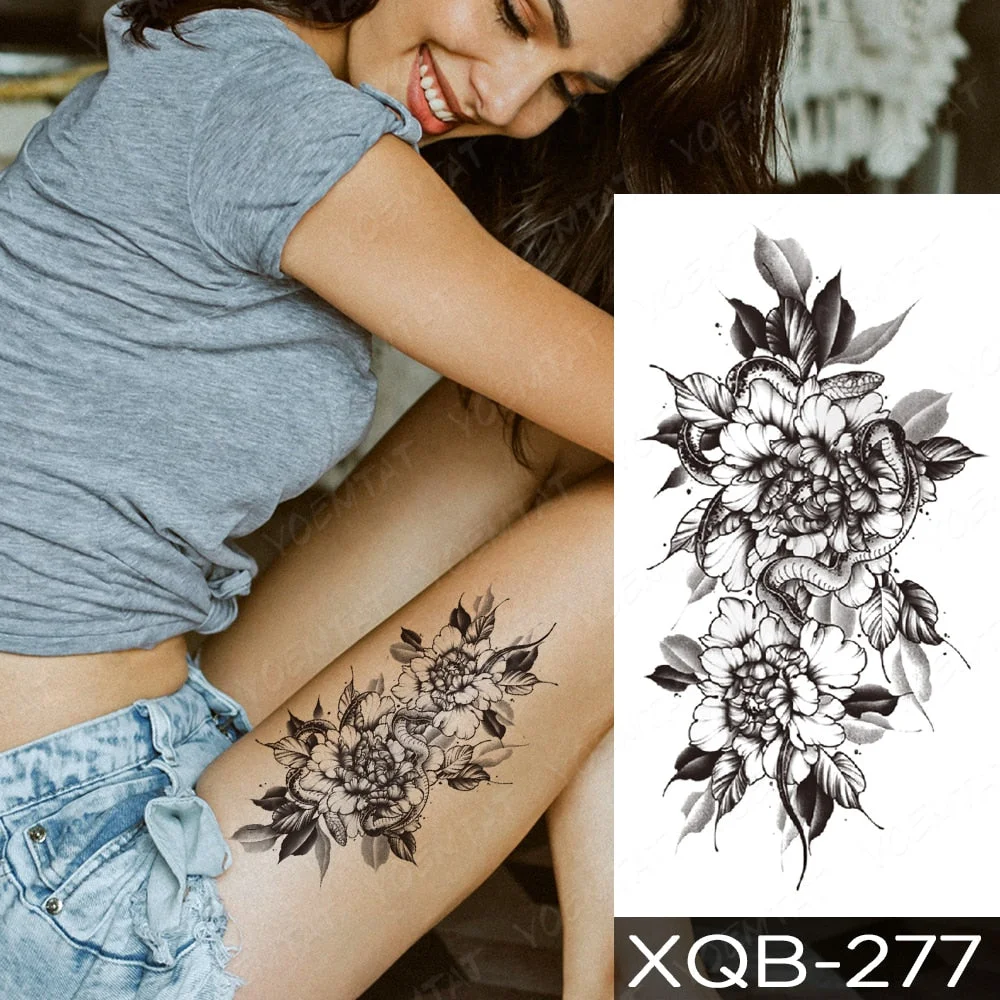 Waterproof Temporary Tattoo Sticker Orchid Flower Tattoos Peony Lotus Lines Painted Rose Body Art Arm Fake Sleeve Tatoo Women