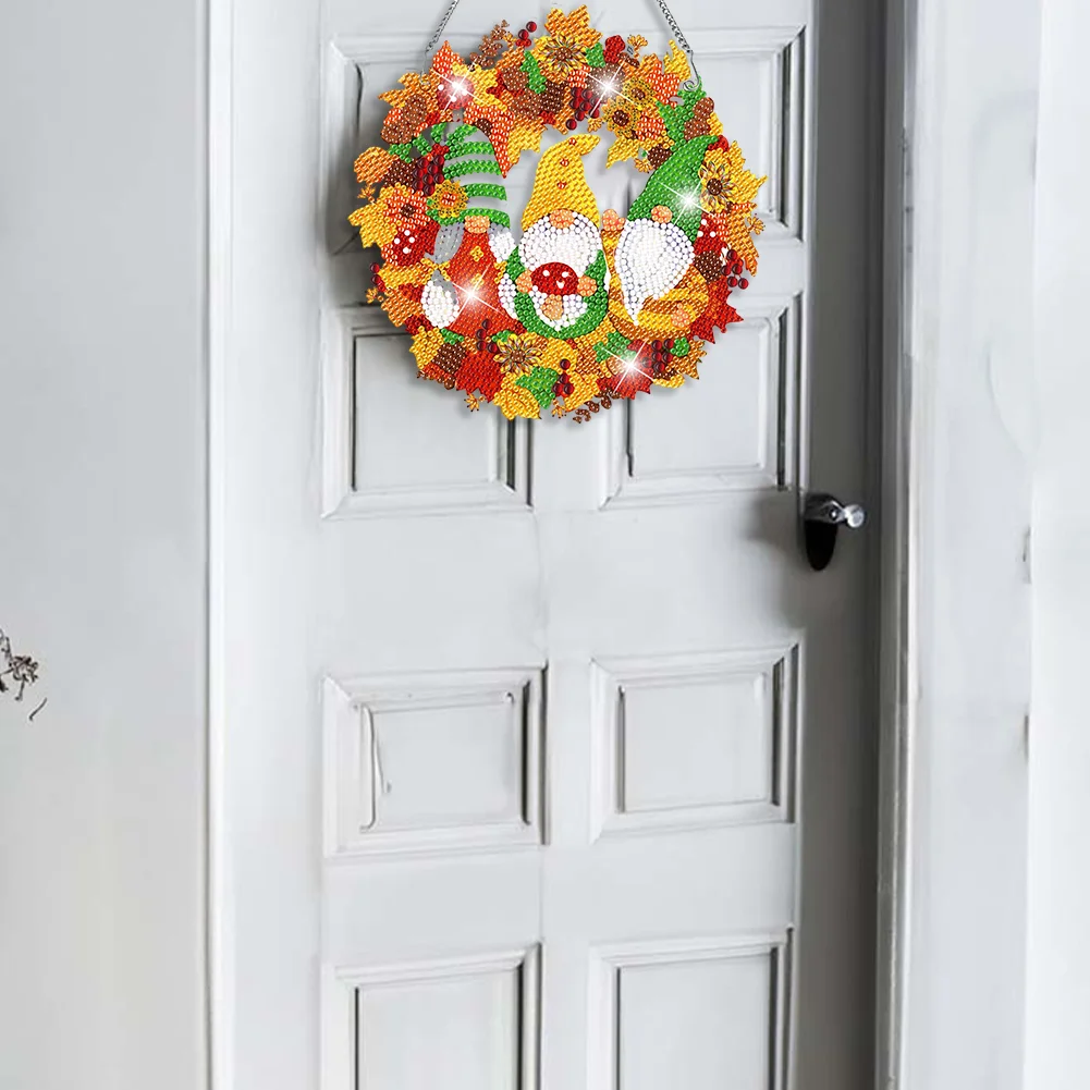 DIY Fall Gnome Single Side Special Shaped Diamond Painting Wall Decor Wreath Crystal Painting Wreath