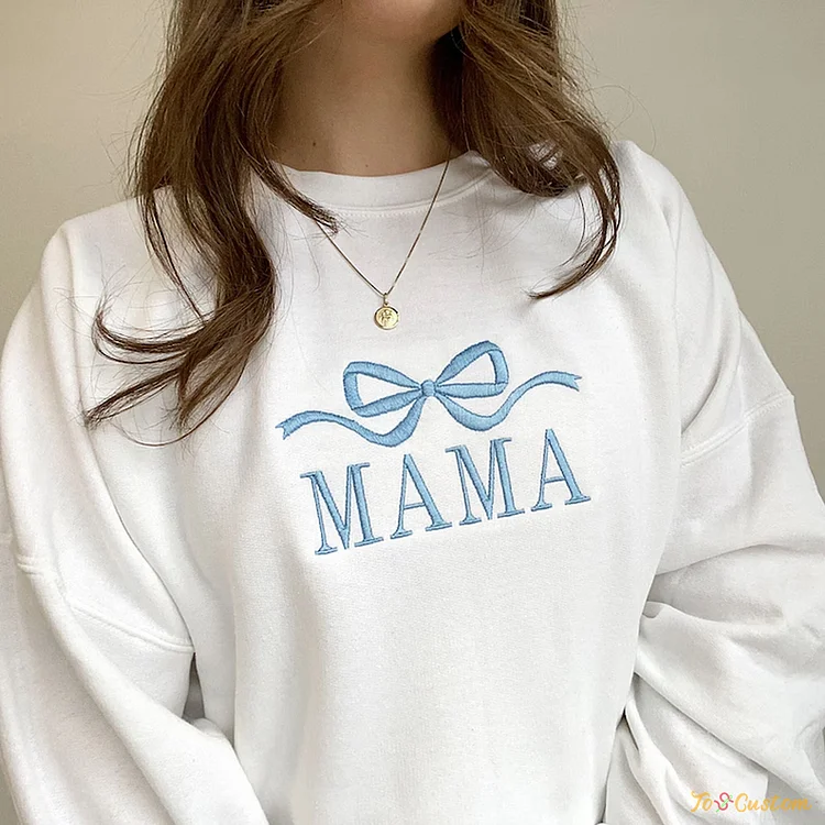 TOSCUSTOM™ Custom Trendy Mama Bow Embroidered Crewneck Sweatshirts Mothers Day Gift